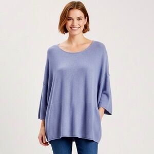 J Jill Pure Jill Bushed Soft Luxe Seamed Top Women Large‎ Blue Cashmere Pockets